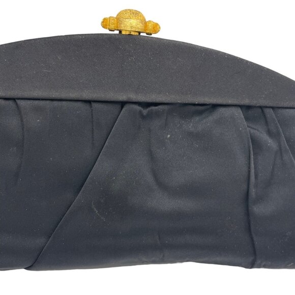 Vintage CROWN LEWIS Black Purse Clutch Evening Handbag 12” X 6” Gold Latch - Picture 3 of 12